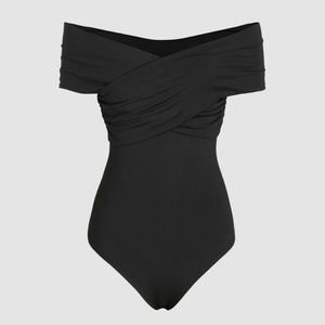 New-Cider Black Solid Off-shoulder Bodysuit (M)